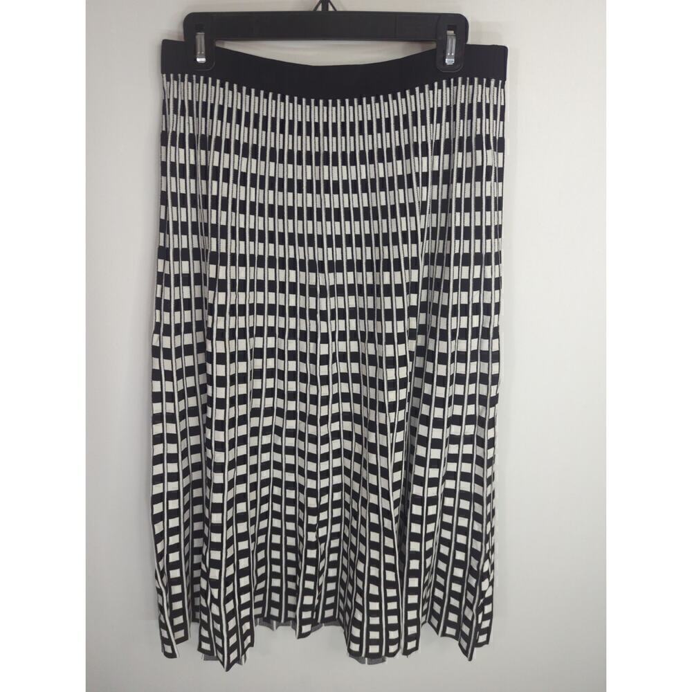 Derek Lam 10 Crosby Women's Striped Elastic Waist Midi Skirt Black White Size S